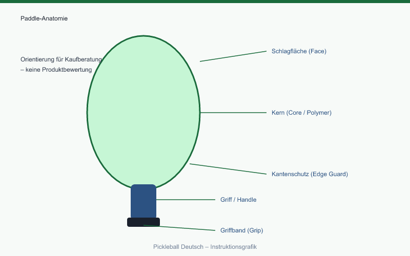 Pickleball Paddle Anatomie: Fläche, Kern, Griff, Kantenschutz